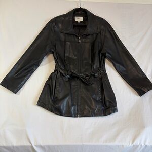 90s Y2K Black Leather Lambskin Jacket with Waist Tie